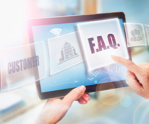 Tablet showing FAQ with security icons